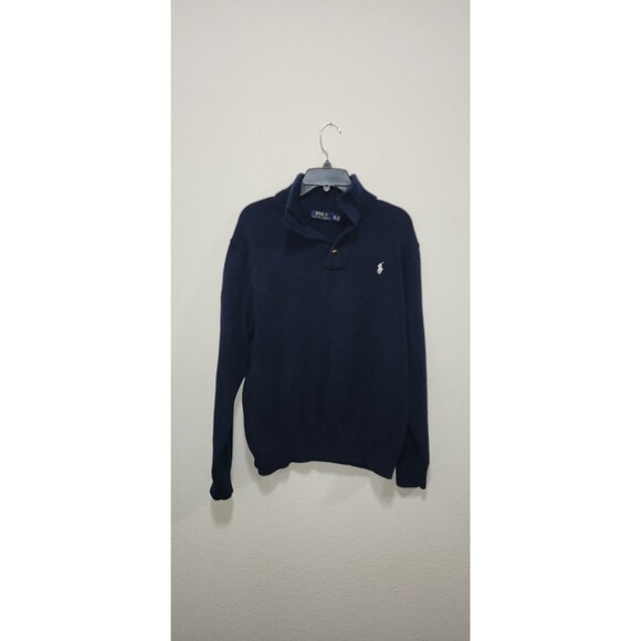 Ralph Lauren Polo Sweater Mens XL Shale Blue Mock Neck Long Sleeve Preppy Button - Picture 1 of 7